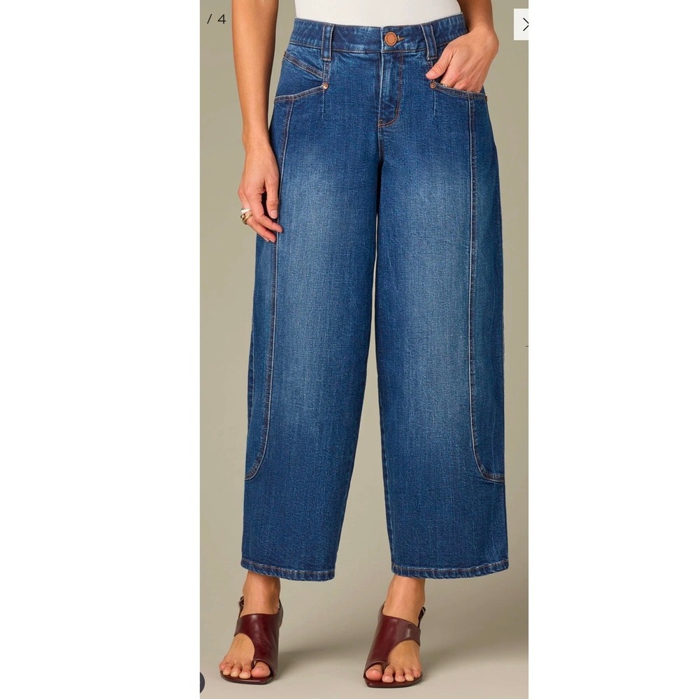 Wit & Wisdom High Rise Petite Barely Barrel Jeans Blue V-Yoke 16P WW4655AD26